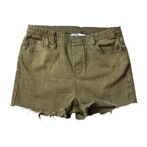 Diane Gilman Shorts Women MT Green DG2 Denim Pull On Raw Hem Stretch Olive